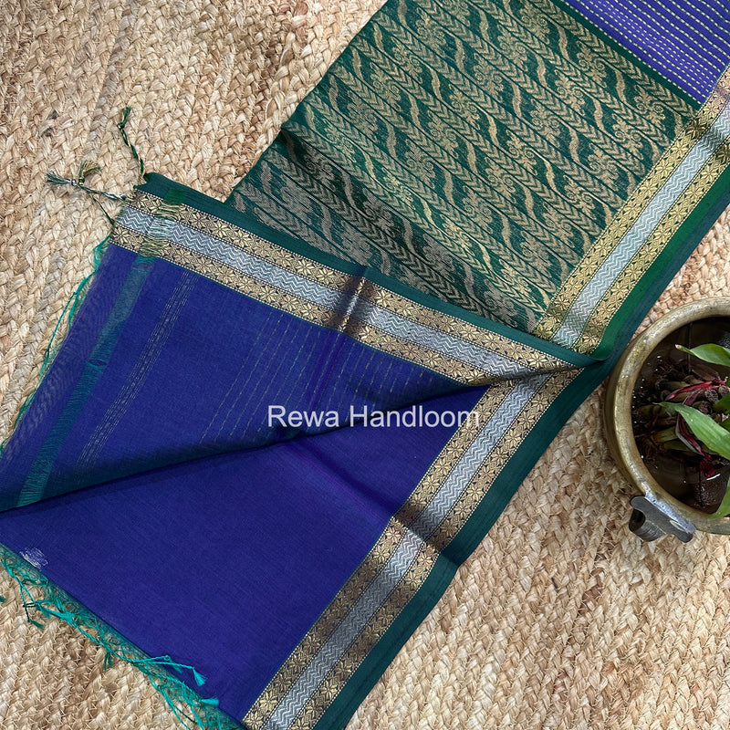 Maheshwari Blue Rich Pallu Silk Saree HPS026