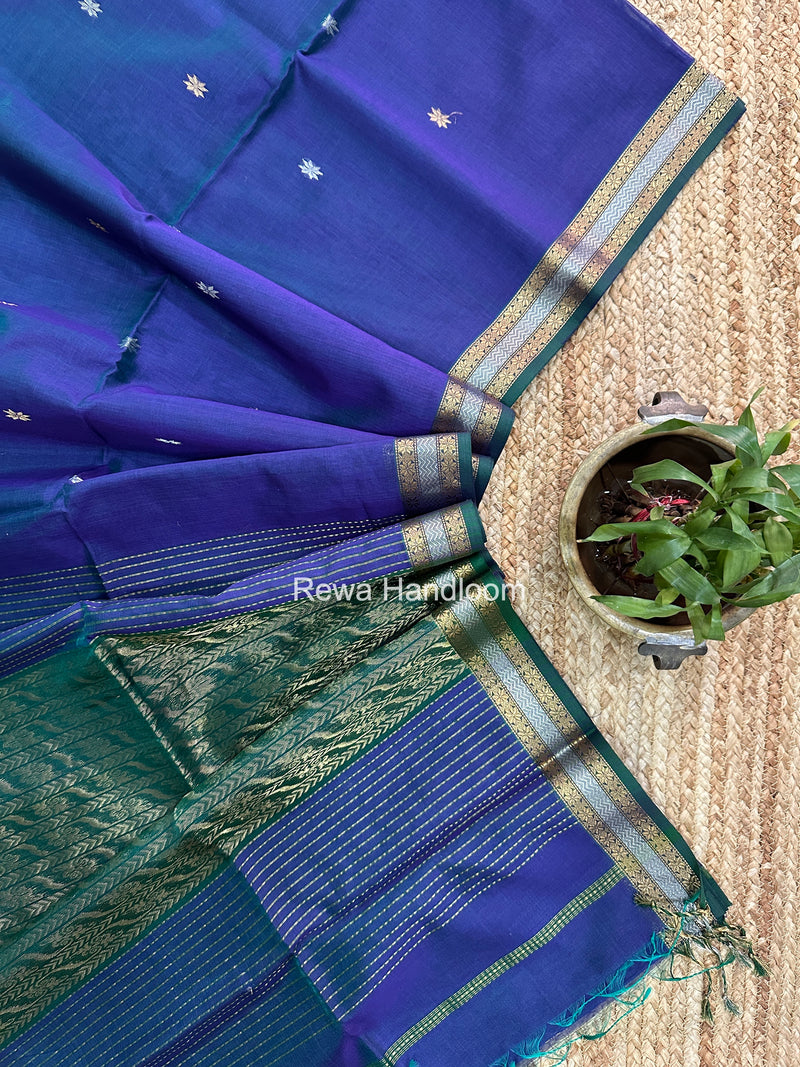 Maheshwari Blue Rich Pallu Silk Saree HPS026