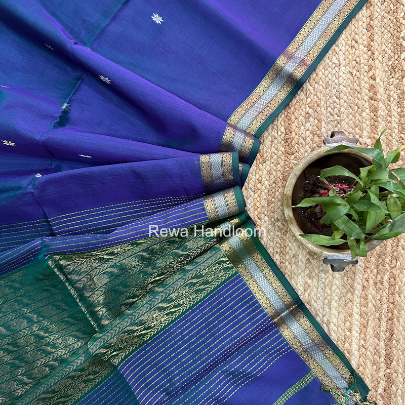 Maheshwari Blue Rich Pallu Silk Saree HPS026