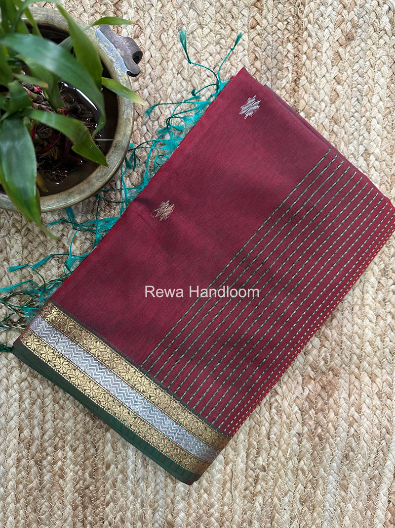 Maheshwari Maroon Rich Pallu Silk Saree HPS024