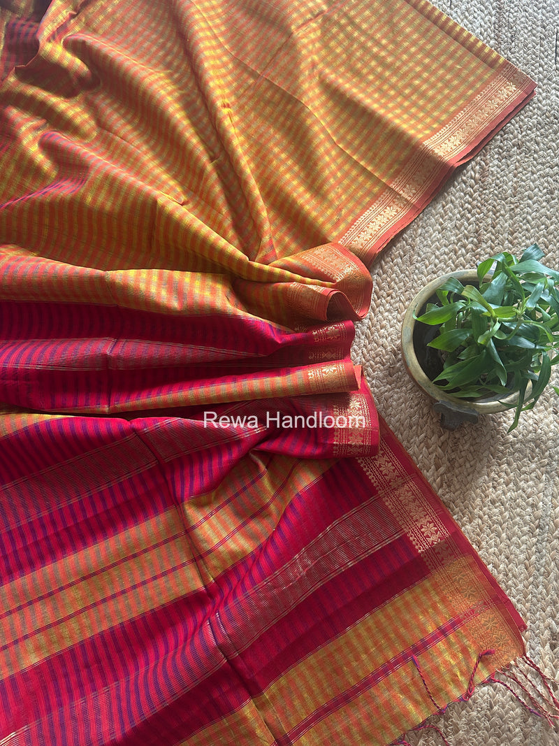 Maheshwari Yellow Garbha Reshami Silk Saree GS313