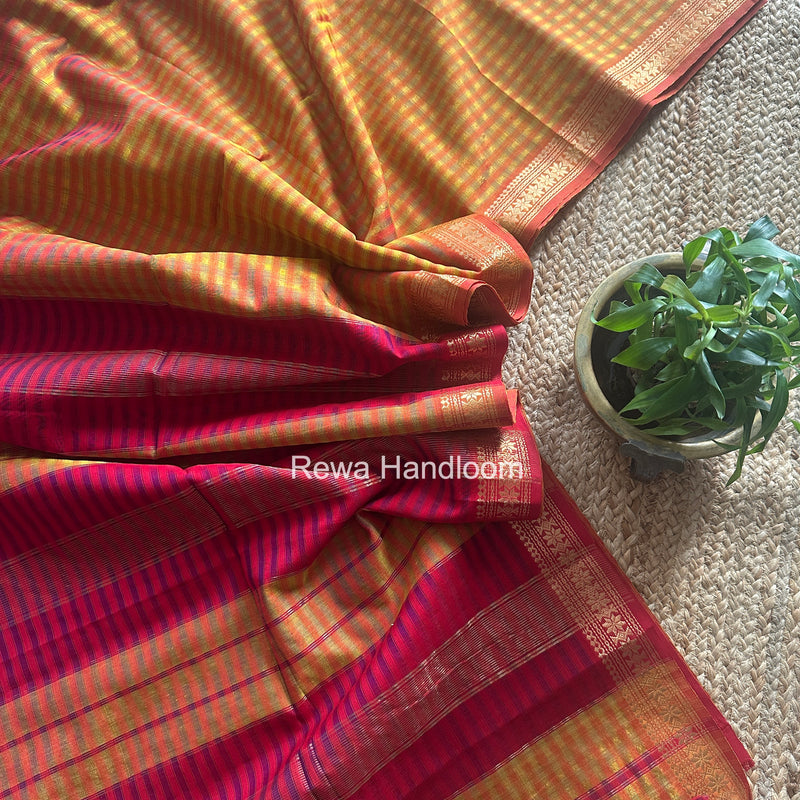 Maheshwari Yellow Garbha Reshami Silk Saree GS313