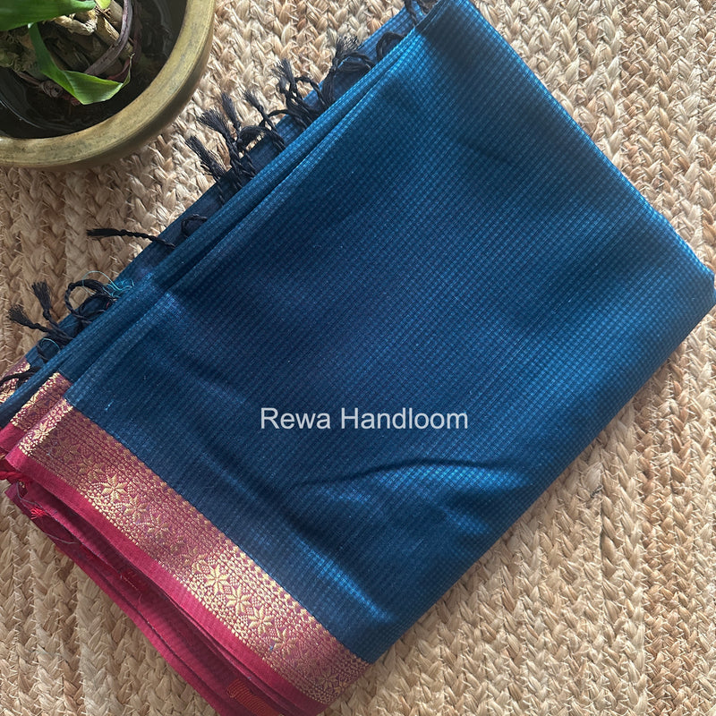 Maheshwari Blue Garbha Reshami Silk Saree GS312