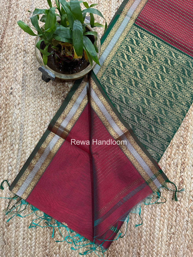 Maheshwari Maroon Rich Pallu Silk Saree HPS024