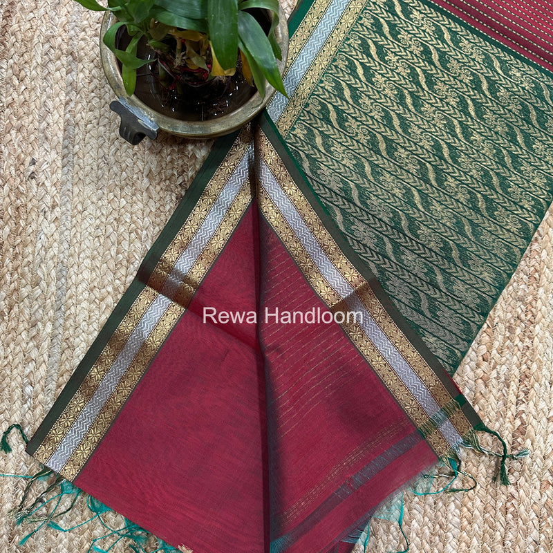 Maheshwari Maroon Rich Pallu Silk Saree HPS024