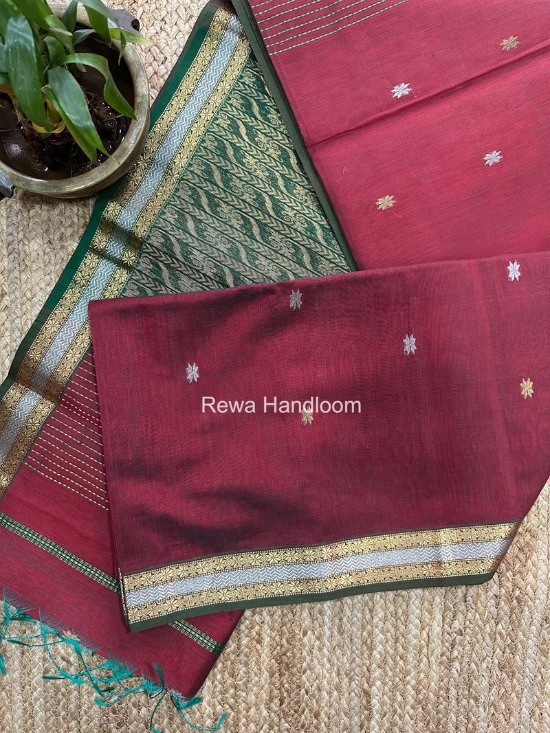 Maheshwari Maroon Rich Pallu Silk Saree HPS024