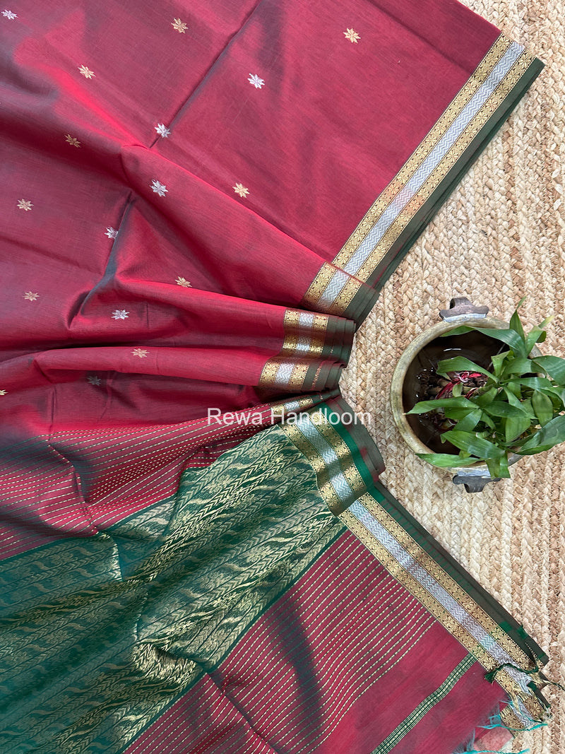 Maheshwari Maroon Rich Pallu Silk Saree HPS024