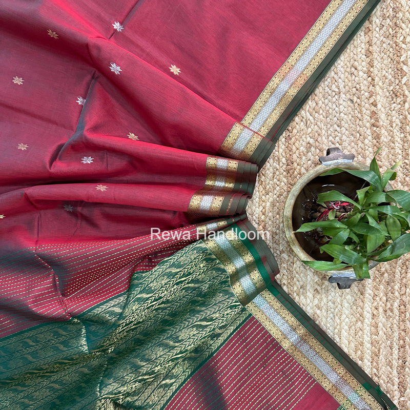 Maheshwari Maroon Rich Pallu Silk Saree HPS024