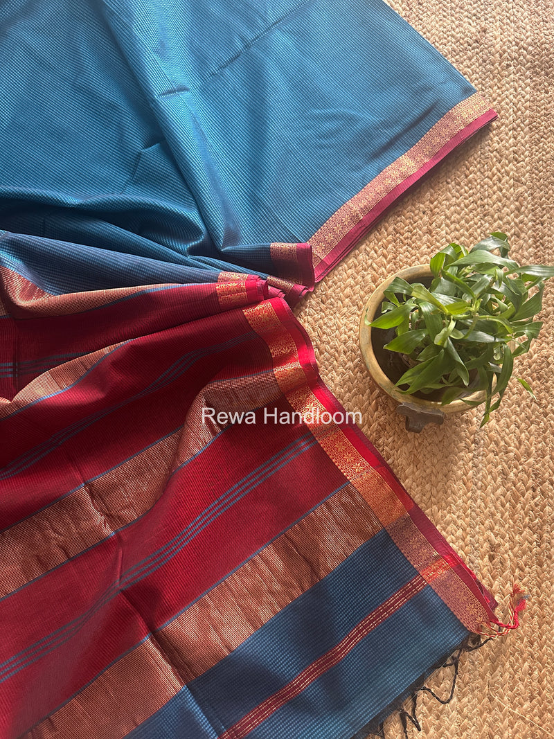 Maheshwari Blue Garbha Reshami Silk Saree GS312