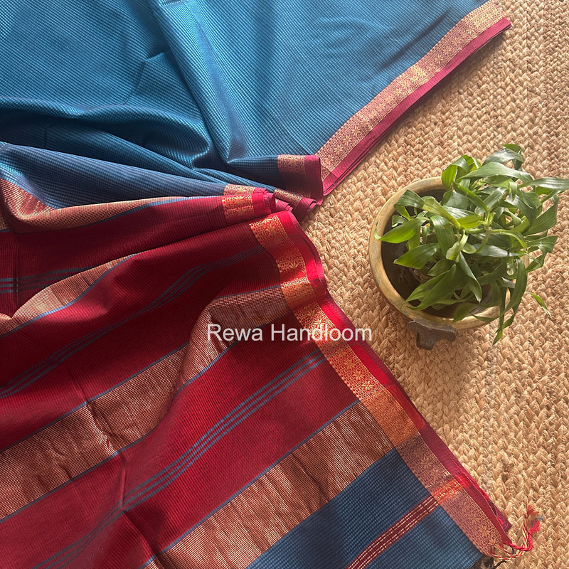 Maheshwari Blue Garbha Reshami Silk Saree GS312