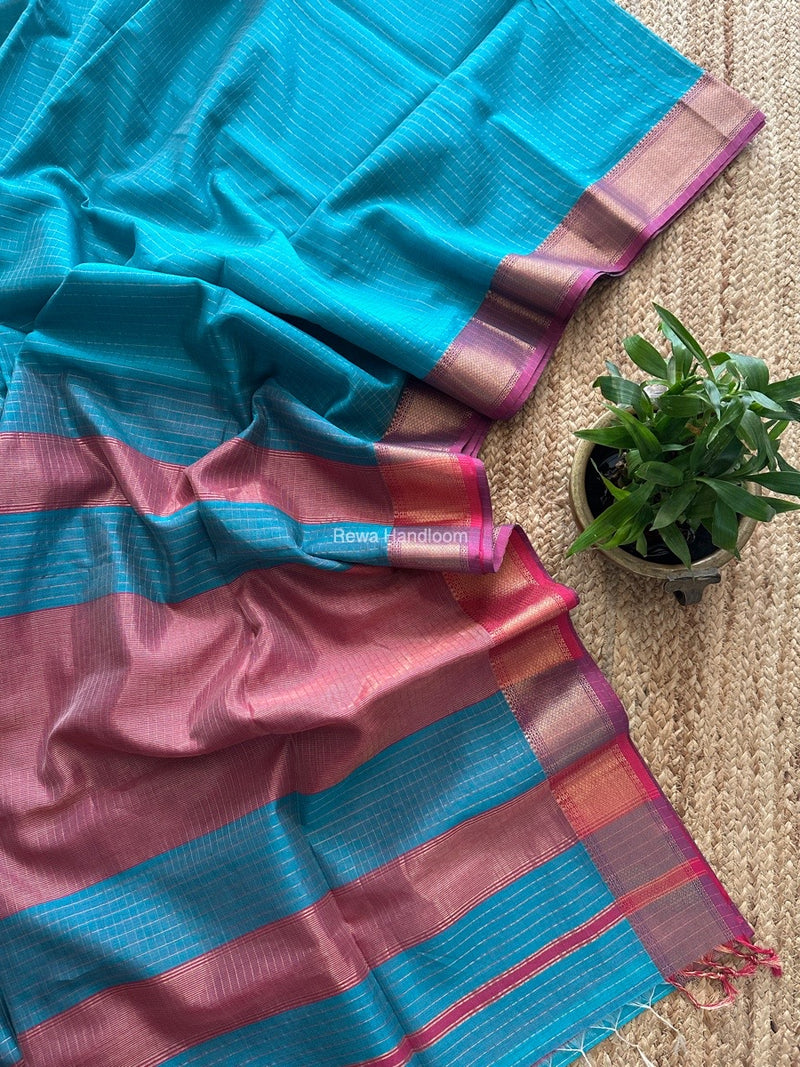 Maheshwari Sky Blue Zari Checks Saree ZCHX325