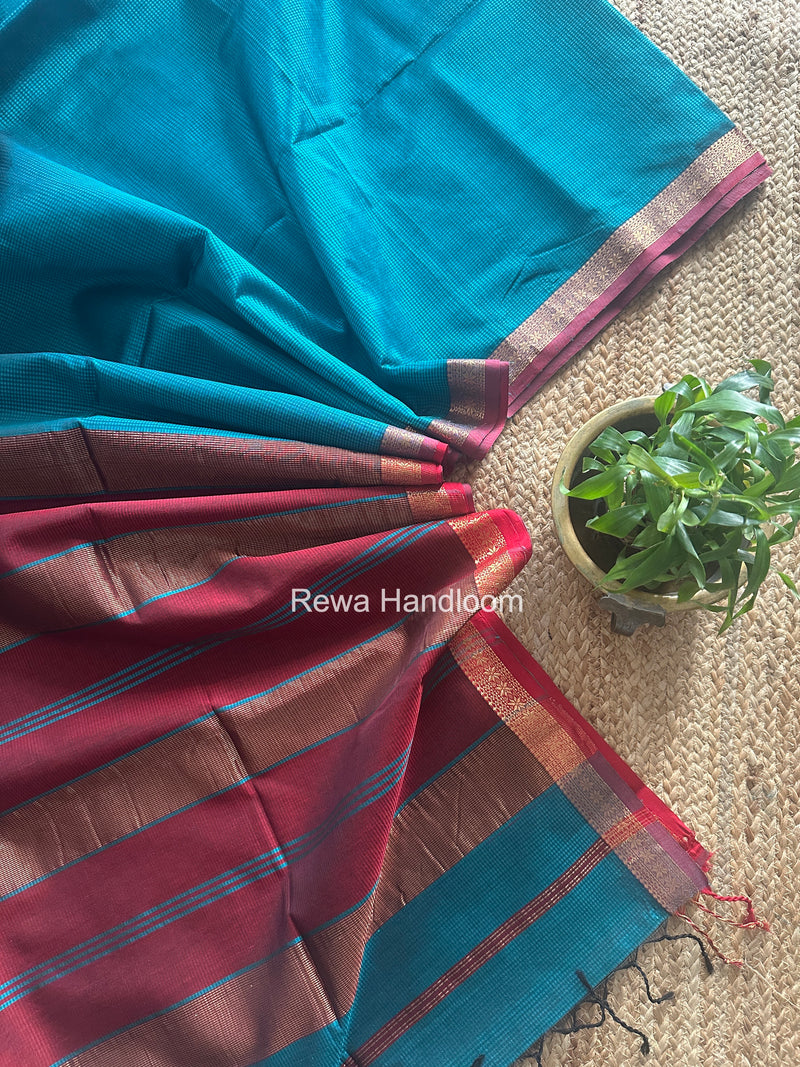 Maheshwari Rama Green Garbha Reshami Silk Saree GS314