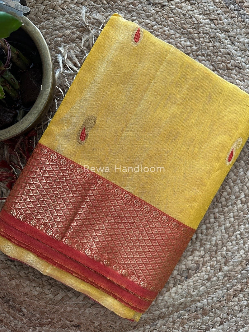 Maheshwari Yellow Tissue Meena Butti Saree GMB001