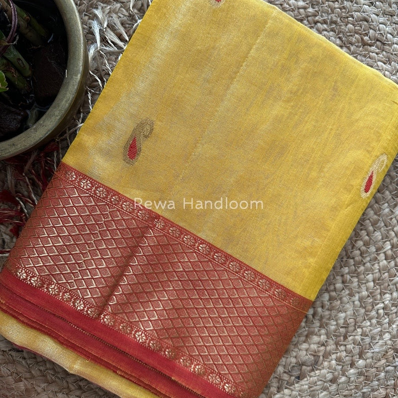 Maheshwari Yellow Tissue Meena Butti Saree GMB001