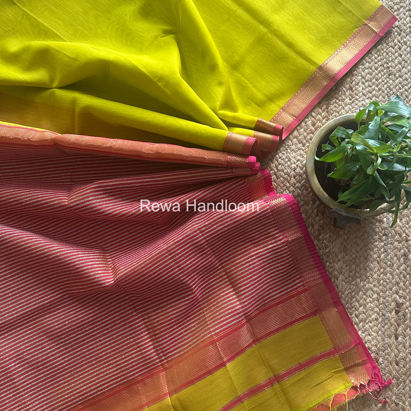 Maheshwari Lemon Yellow Gichha Pallu Saree GP076
