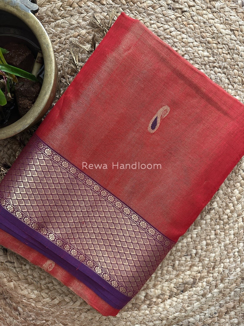 Maheshwari Red Tissue Meena Butti Saree GMB003