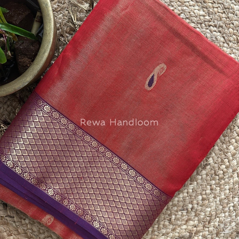 Maheshwari Red Tissue Meena Butti Saree GMB003