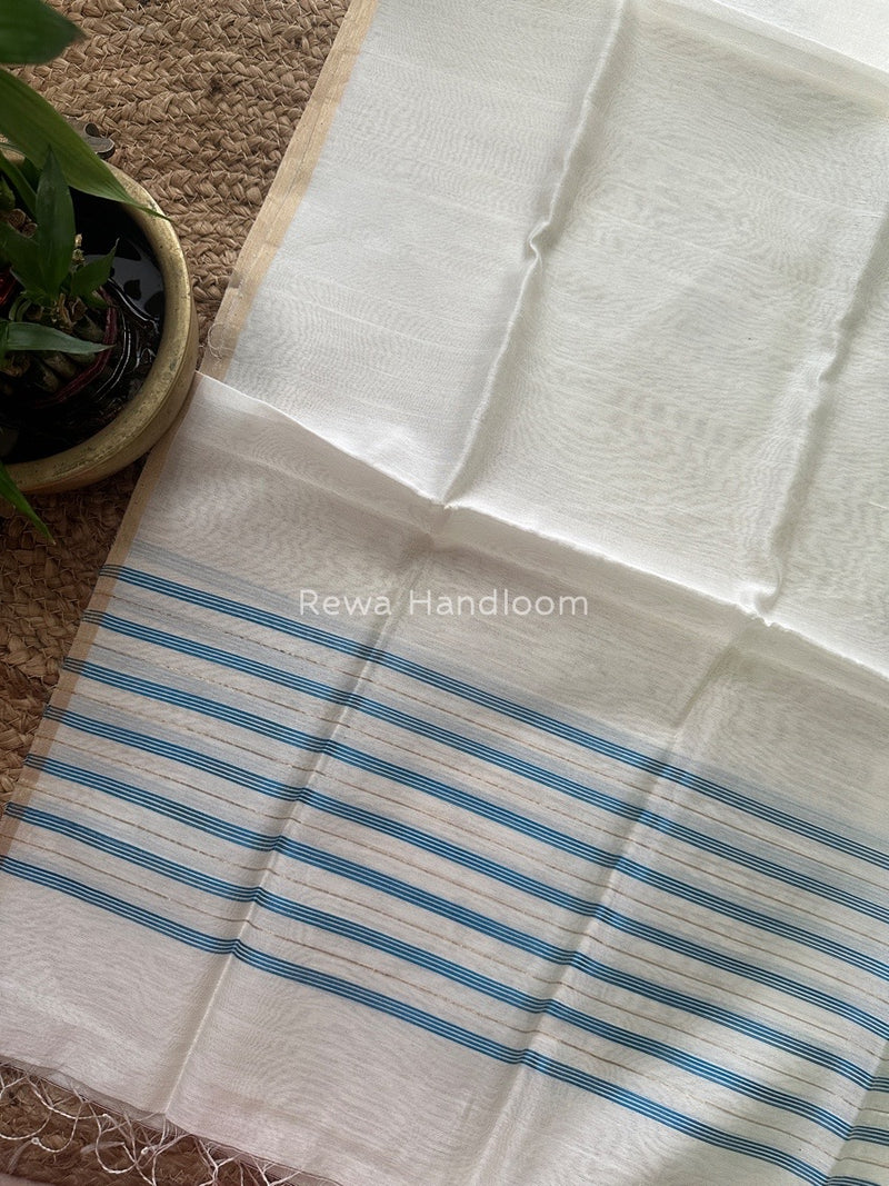 Maheshwari White Silk Dupatta PD019