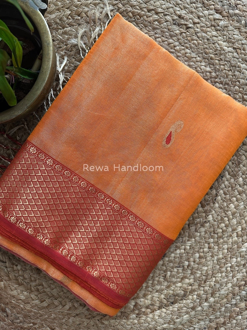 Maheshwari Orange Tissue Meena Butti Saree GMB004