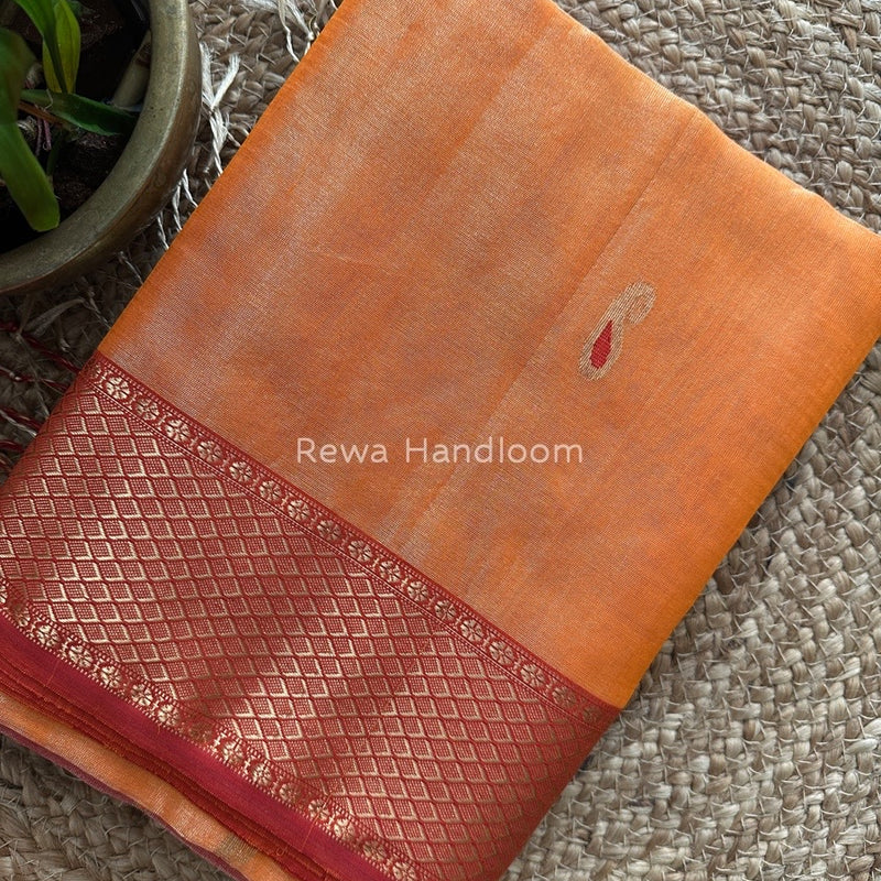 Maheshwari Orange Tissue Meena Butti Saree GMB004