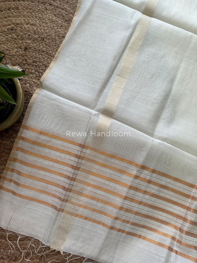 Maheshwari White Silk Dupatta PD07