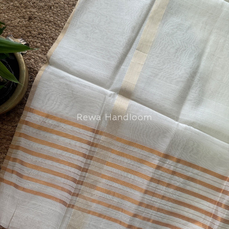 Maheshwari White Silk Dupatta PD07