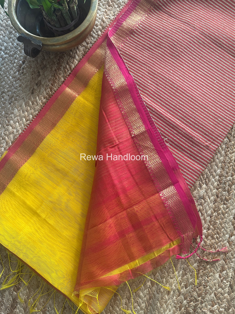 Maheshwari Yellow Gichha Pallu Saree GP078