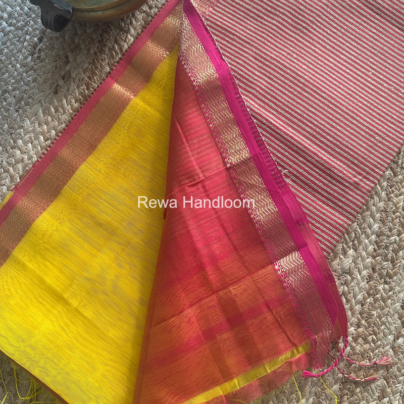 Maheshwari Yellow Gichha Pallu Saree GP078