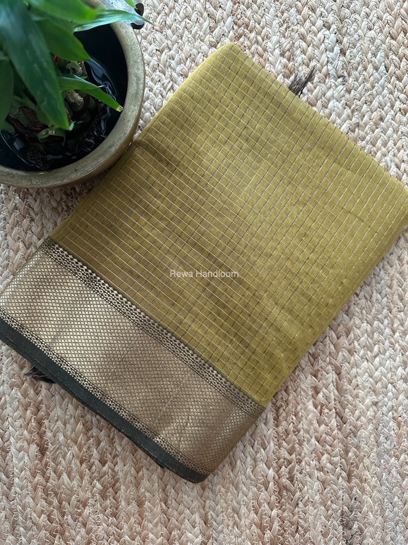 Maheshwari Dark Mustard Zari Checks Saree ZCHX327