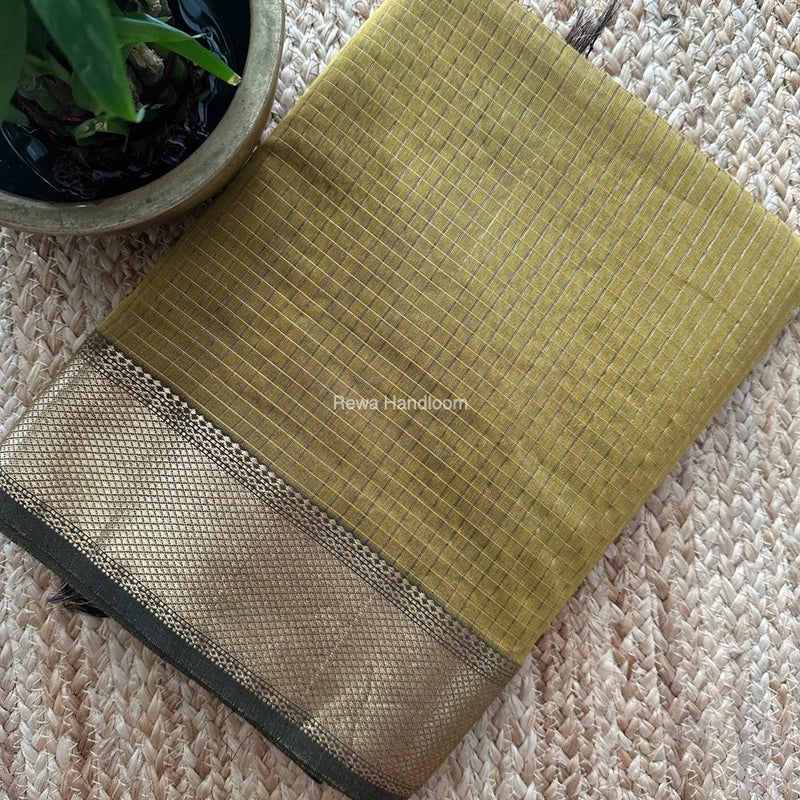 Maheshwari Dark Mustard Zari Checks Saree ZCHX327