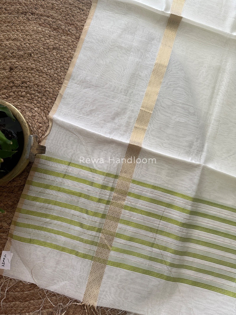 Maheshwari White Silk Dupatta PD014