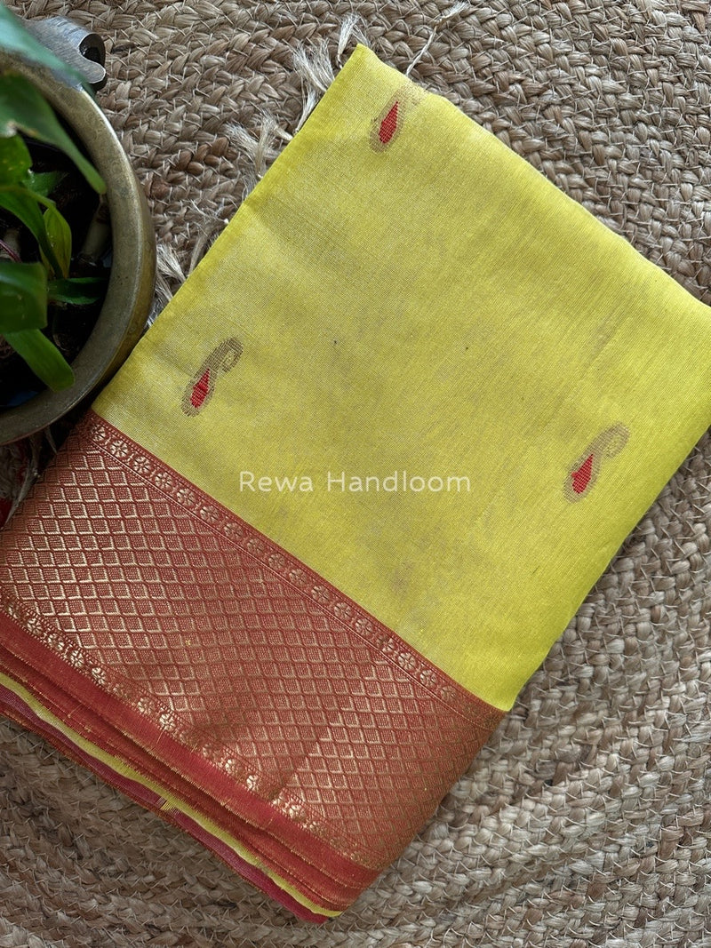 Maheshwari Lemon Yellow Tissue Meena Butti Saree GMB006