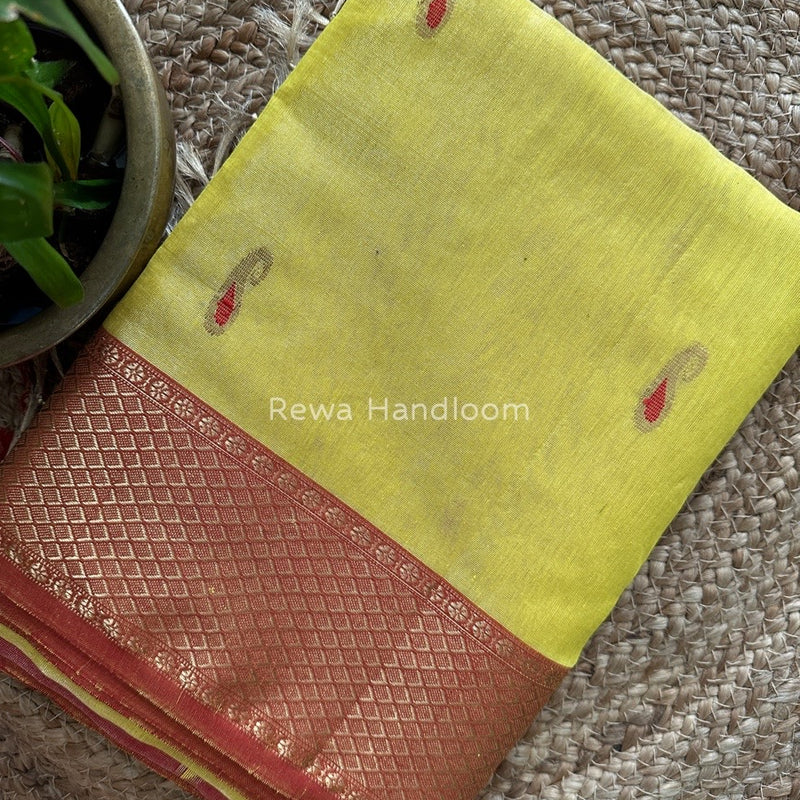 Maheshwari Lemon Yellow Tissue Meena Butti Saree GMB006