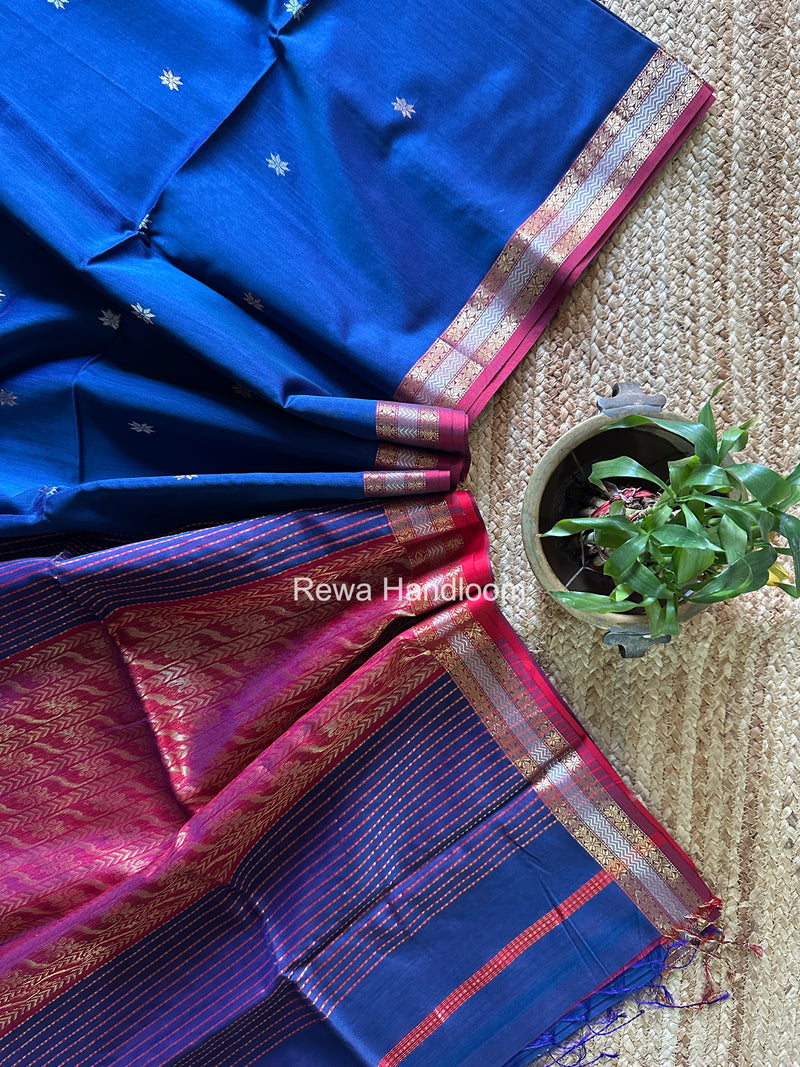 Maheshwari Dark Blue Rich Pallu Silk Saree HPS028