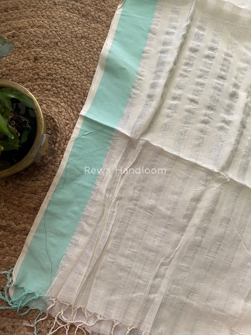 Maheshwari White Silk Dupatta PD03