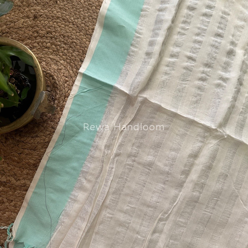 Maheshwari White Silk Dupatta PD03