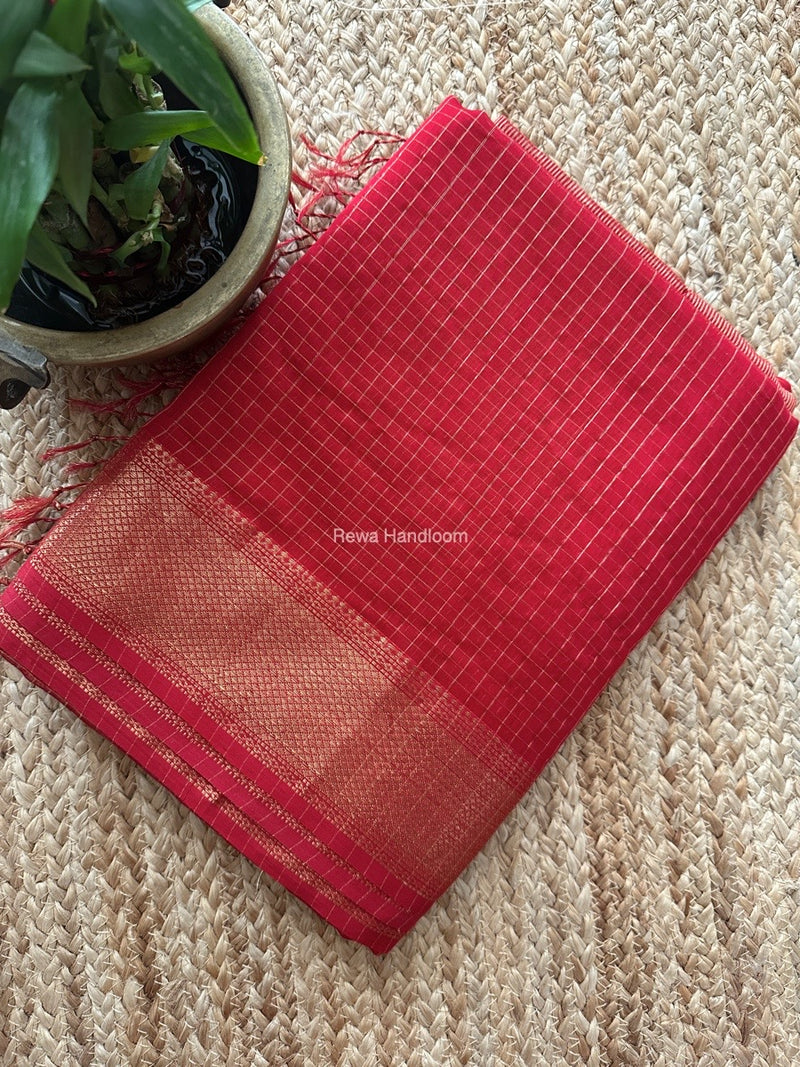 Maheshwari Red Zari Checks Saree ZCHX328