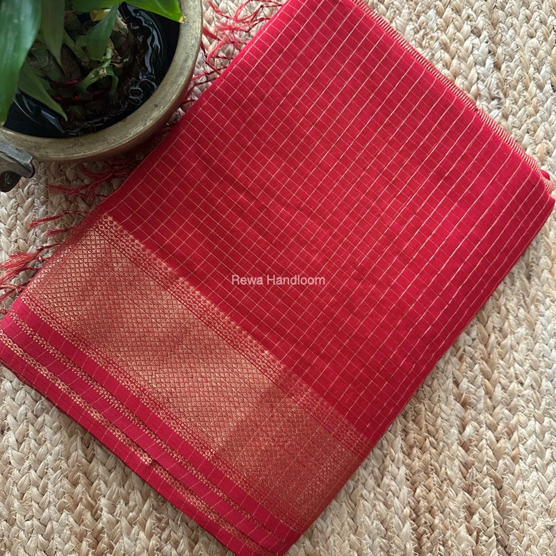 Maheshwari Red Zari Checks Saree ZCHX328