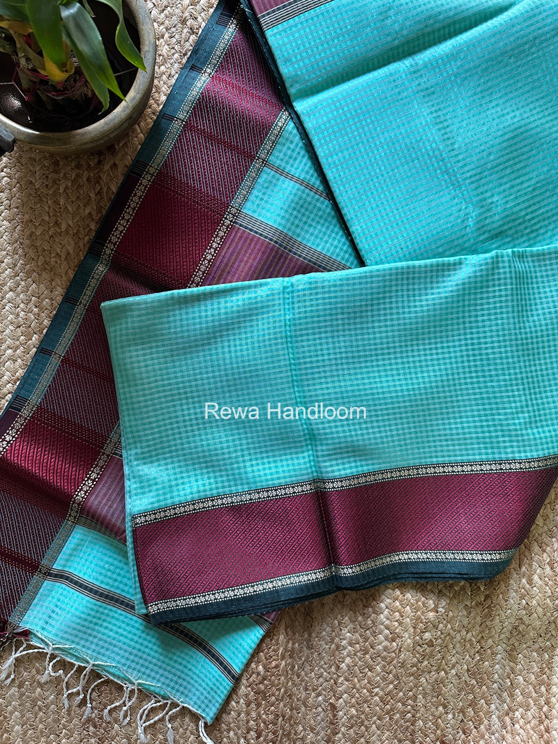 Exclusive Maheshwari 75% Silk Aqua Green Saree SS040