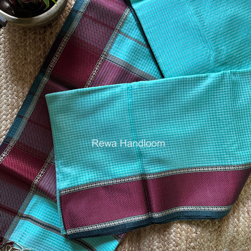 Exclusive Maheshwari 75% Silk Aqua Green Saree SS040