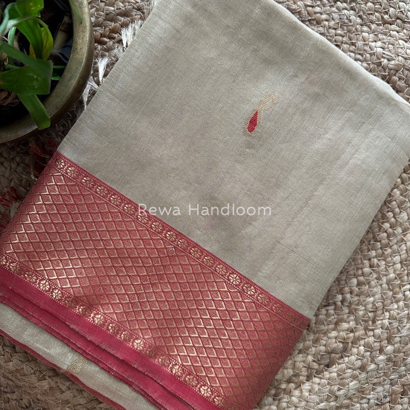 Maheshwari Beige Tissue Meena Butti Saree GMB007