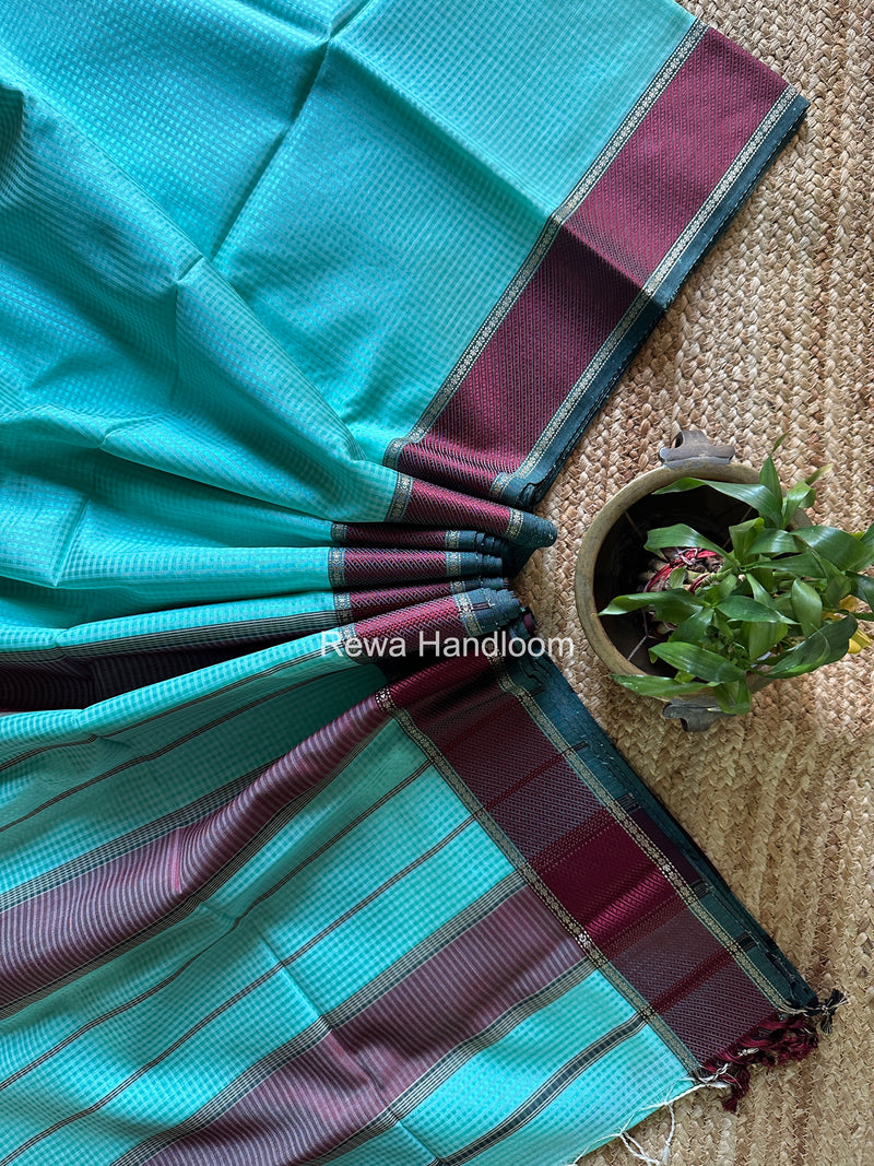 Exclusive Maheshwari 75% Silk Aqua Green Saree SS040