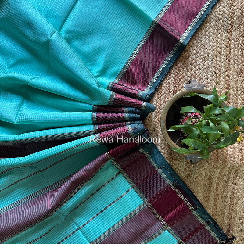 Exclusive Maheshwari 75% Silk Aqua Green Saree SS040