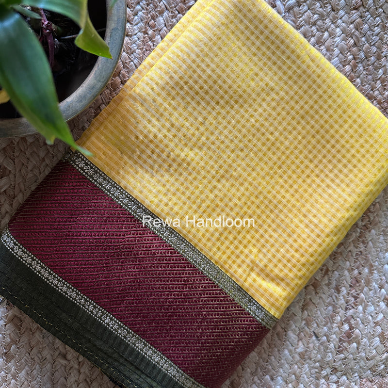 Exclusive Maheshwari 75% Silk Yellow Saree SS039
