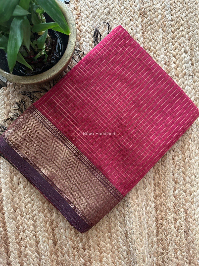 Maheshwari Rani Pink Zari Checks Saree ZCHX329