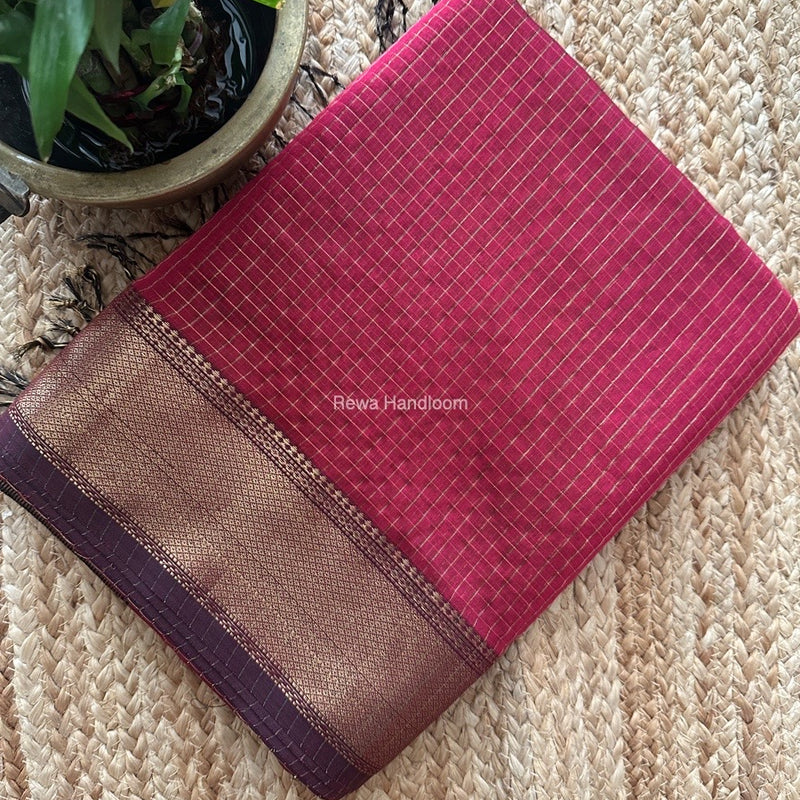 Maheshwari Rani Pink Zari Checks Saree ZCHX329
