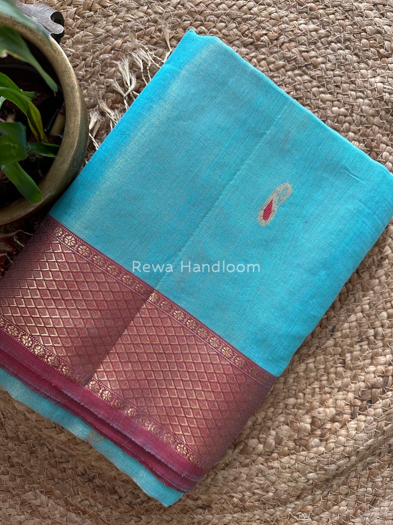 Maheshwari Sky Blue Tissue Meena Butti Saree GMB008