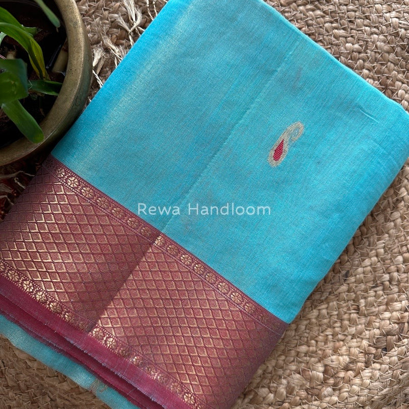 Maheshwari Sky Blue Tissue Meena Butti Saree GMB008
