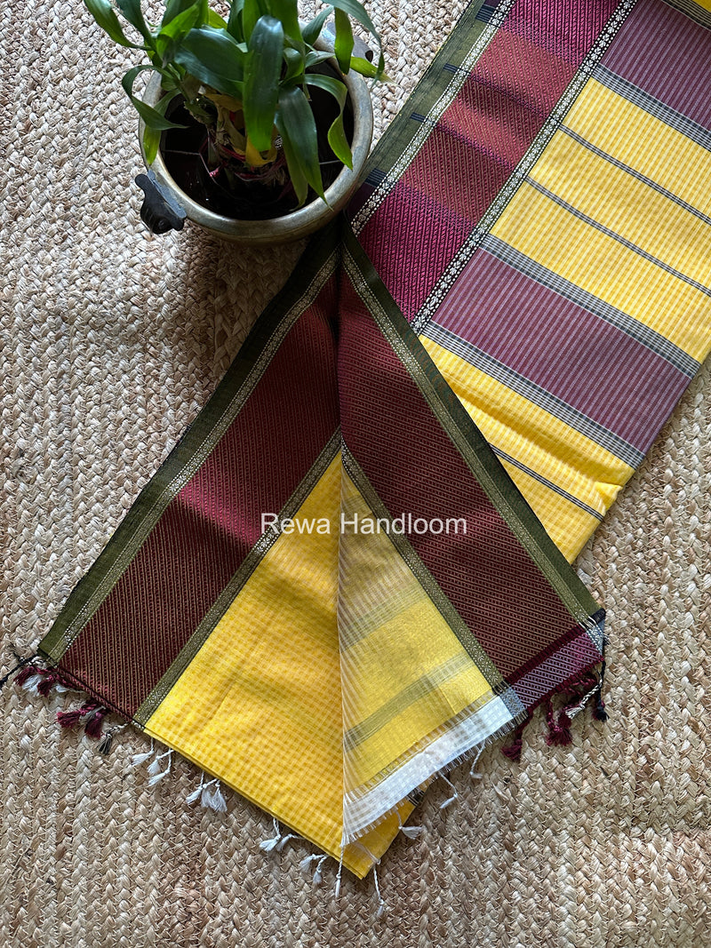 Exclusive Maheshwari 75% Silk Yellow Saree SS039
