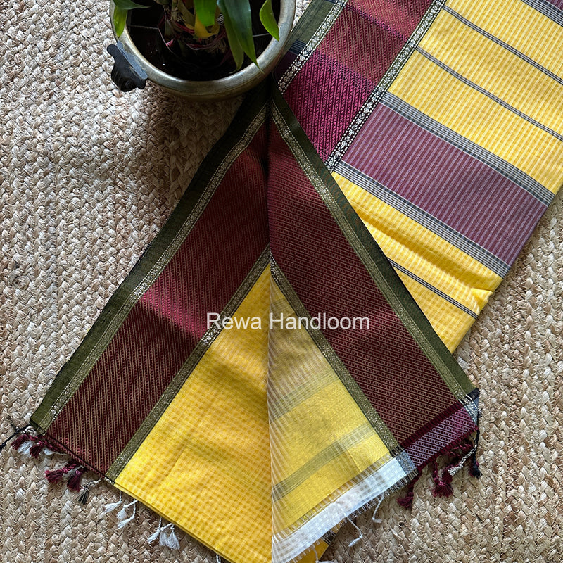 Exclusive Maheshwari 75% Silk Yellow Saree SS039